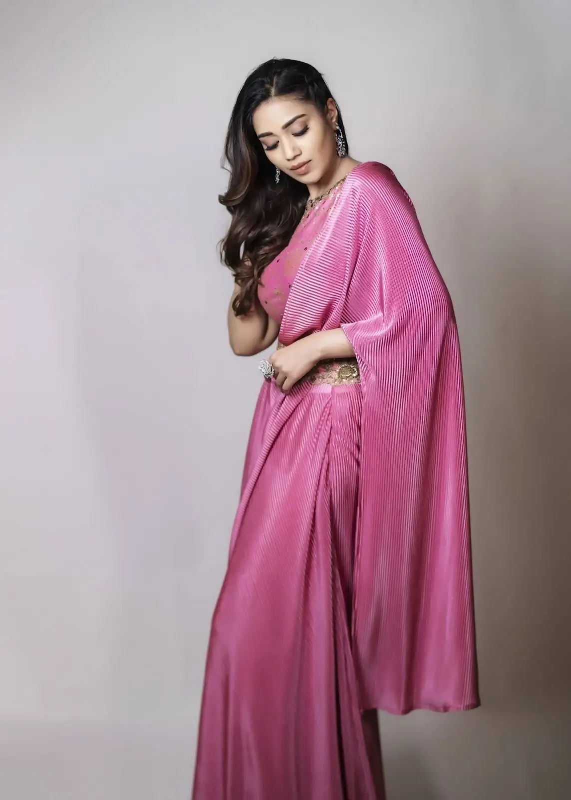 Beautiful Indian Girl Nivetha Pethuraj in Traditional Pink Saree